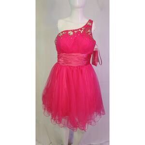 Star Box One-Shoulder Fuchia Party/Cocktail Dress, Full Support,Medium, New